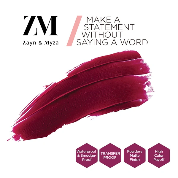 ZM Zayn & Myza Transfer-Proof Power Matte Finish, Liquid Lip Colour, 6 ml - 05 Toasted Berry