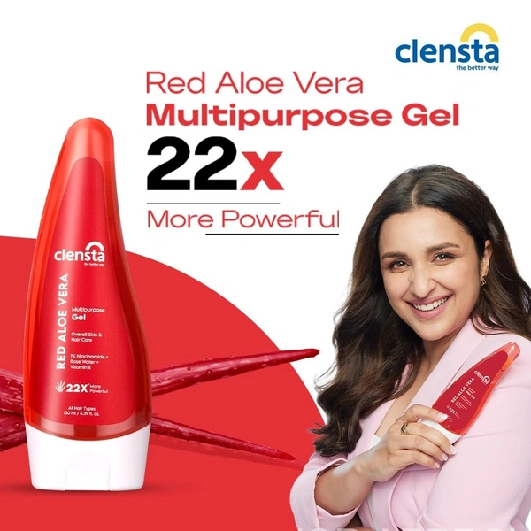 Clensta Red Aloe Vera Gel 22x MORE POWERFUL Than Normal Aloe Vera For Skin and Hair With 1% Niacinamide & Vitamin E | Hydrating, Moisturizing & Glowing Skin | For Women & Men All Skin Type - 130ml
