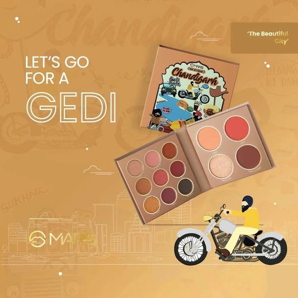 MARS The City Paradise Makeup Kit | Highly Pigmented and Blendable | 9 Eyeshadow Palette with 1 Highlighter, Blusher, Bronzer & Compact Powder each (16.0 gm) (03-Chandigarh)