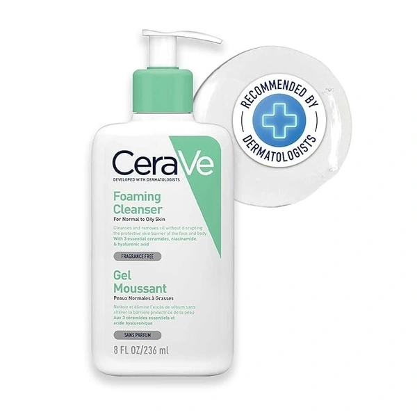 CeraVe Foaming Cleanser For Normal To Oily Skin - Dermatologist-Developed Facewash | Non-Comedogenic And Fragrance-Free Cleansers For Acne-Prone Skin - 236ML