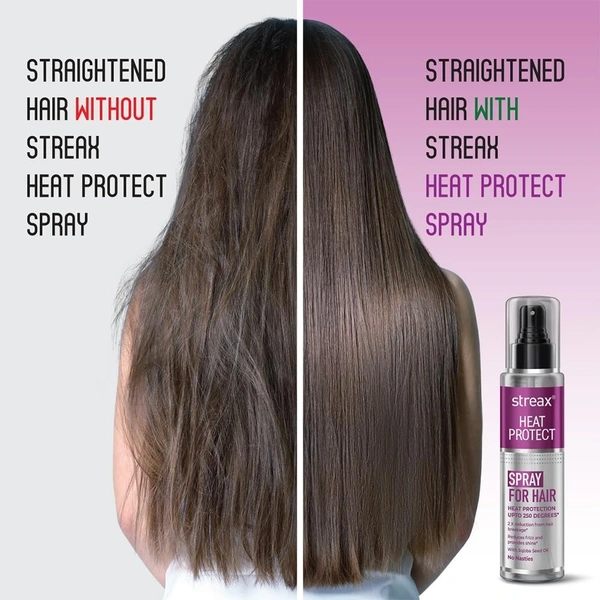 STREAX Heat Protection Spray for Hair -100 Ml, Hair Styling Spray for Women & Men | Heat Protectant Spray for hair Upto 250°C & 2X Less Hair Breakage I Frizz Free & helps in Damage Control I Enriched with Jojoba Seed Oil that adds shine to hair - JULY'2026, INDIA