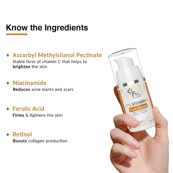Fixderma 17% Vitamin C Face Serum for Glowing Skin | Retinol Face Serum | Skin Brightening Vit C Serum for Women and Men | Anti Aging Night Face Serum | Niacinamide Serum - 15g