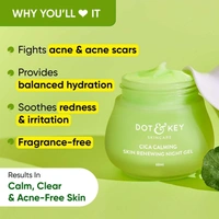Dot & Key CICA Calming Skin Renewing Night Gel | For Oily, Acne Prone And Sensitive Skin | Night Cream with Niacinamide, Green Tea & Hyaluronic | Fades Blemishes & Dark Spots | 60ml