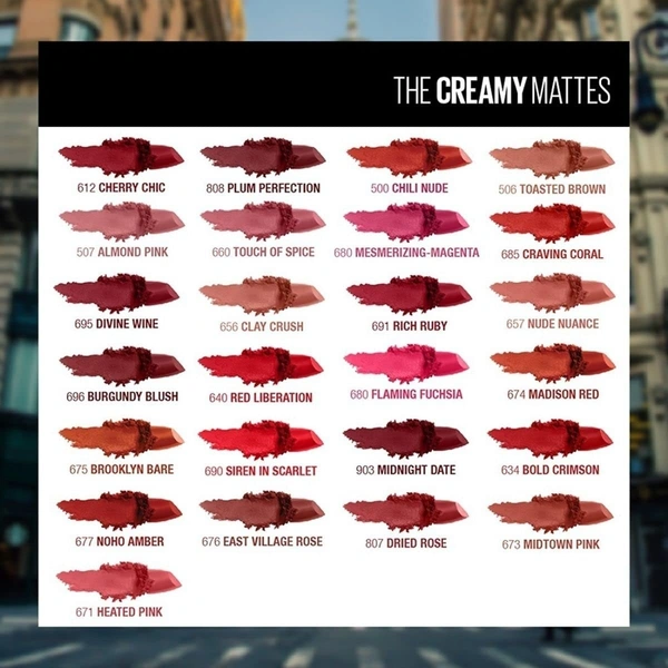Maybelline New York Matte Lipstick, Intense Colour, Keeps Lips Moisturised, Color Sensational Creamy Matte Lipstick, 3.9g - 630 Flaming Fuchsia