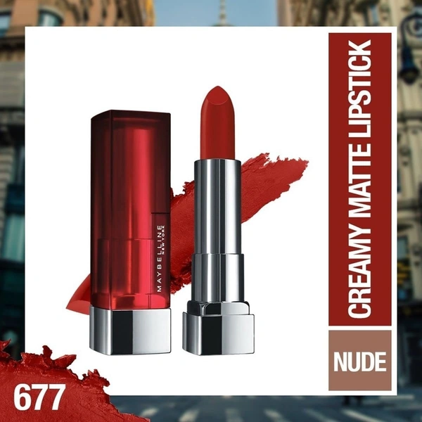 Maybelline New York Matte Lipstick, Intense Colour, Keeps Lips Moisturised, Color Sensational Creamy Matte Lipstick, 3.9g - 677 Noho Amber