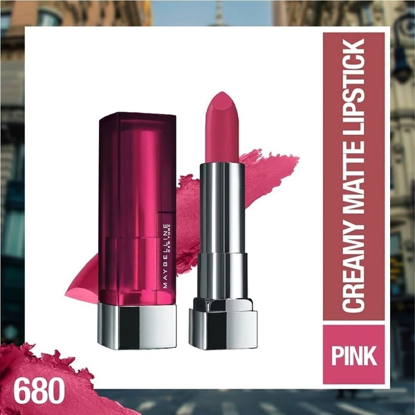 Maybelline New York Matte Lipstick, Intense Colour, Keeps Lips Moisturised, Color Sensational Creamy Matte Lipstick, 3.9g - 680 Mesmerizing Magenta