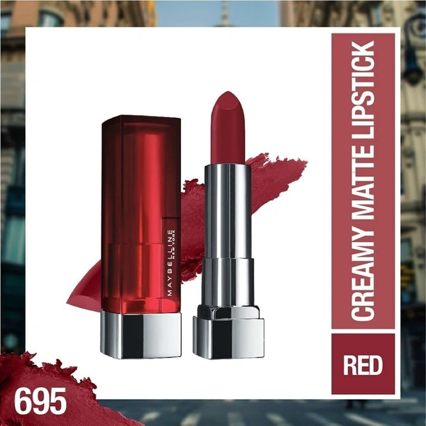 Maybelline New York Matte Lipstick, Intense Colour, Keeps Lips Moisturised, Color Sensational Creamy Matte Lipstick, 3.9g - 695 Divine Wine