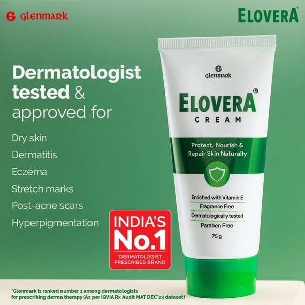 Elovera Moisturising Cream| For Dry Skin | with Aloe Vera & Vitamin E | Protects, Nourishes and Repairs Skin | Paraben Free | Fragrance Free - 75G, INDIA