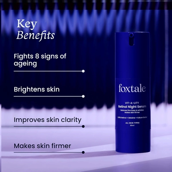 Foxtale 0.15% Beginner Friendly Retinol Night Serum | Anti-Aging Night Cream | Reduces Fine Lines and Wrinkles | No Purging | For Younger-looking Skin | Men & Women | All Skin Types - 30 ml