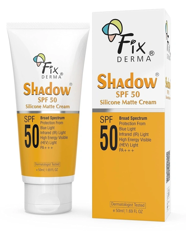 Fixderma Shadow Sunscreen SPF 50 Silicone Matte Cream PA+++ | Sunscreen for Oily Skin - Acne Prone, Matte Finished | Sun Screen Protector SPF 50 | Sunscreen for Body & Face | Broad Spectrum Sunscreen for UVA & UVB Protection | Sunscreen for Women & Men - 50ml - 50ml