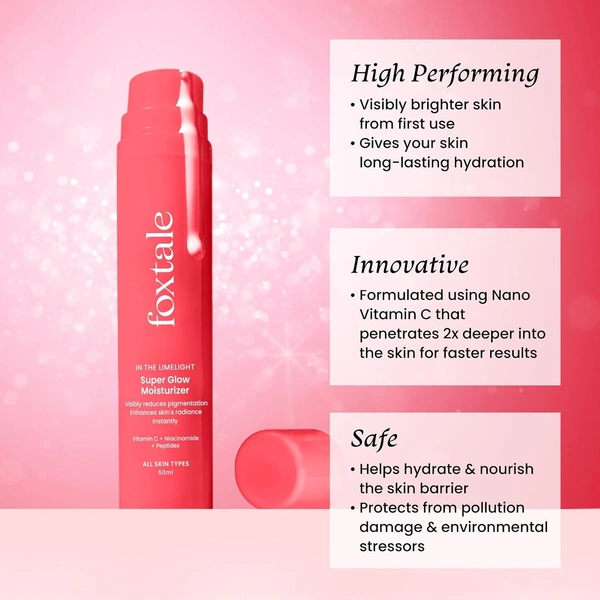 Foxtale Vitamin C Super Glow Moisturizer with Niacinamide, Squalene for Instant Brightening, Hydration & Glowing Skin | Reduces Dark Spots, Uneven Skin Tone, Pigmentation Women, Men - 50ml