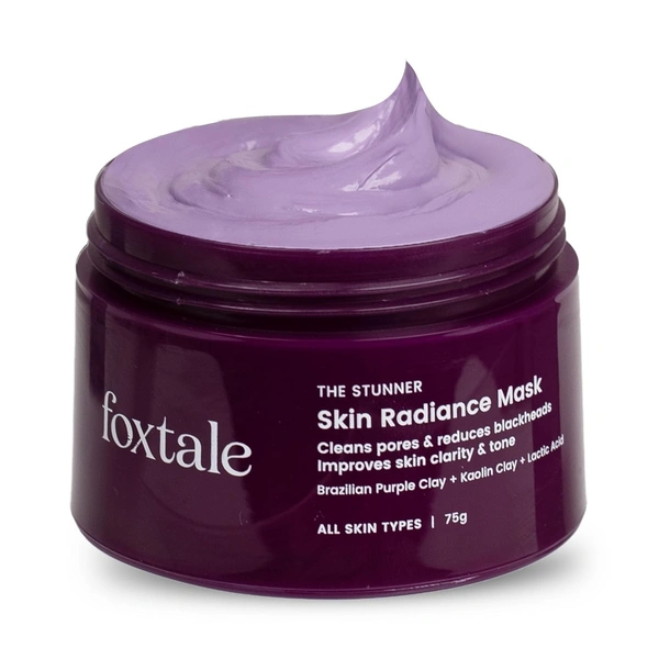 Foxtale De-tan Face Pack, Clay Mask with Lactic Acid, Brazilian Purple Clay for Brightening, Cleans Pores, Removes Blackheads, Men & Women, All Skin Types, 75g