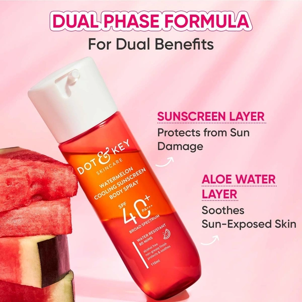 Dot & Key DOT & KEY Watermelon Cooling Sunscreen Body Spray Spf 40 Pa+++ For All Skin Types - 110Ml|Sun Protection Lotion|Broad Spectrum Uv Protection|Alcohol Free|Non Greasy & Non Sticky|For Women & Men