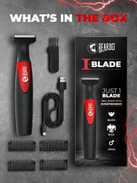Beardo Multipurpose I Blade Trimmer & Shaver for Beard, Body, Hair & Groin | One Blade Trimmer With 4 Trimming Combs | 90 min. Run Time USB TYPE C Charging Powerful Li+ battery| Shaver For Men, Black 