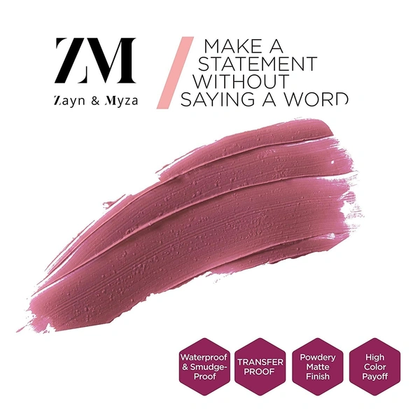 ZM Zayn & Myza Transfer-Proof Power Matte Finish, Liquid Lip Colour, 6 ml - 07 Rose Pink