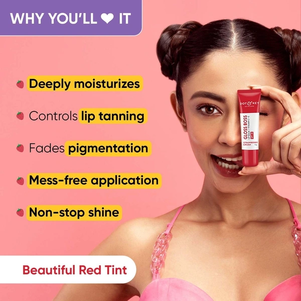 Dot & Key Strawberry Lip Balm (12gm) for Moisturization | Soft and Naturally Pink Lips |Tinted Lip Balm with SPF 30 & Vitamin C + E | Lipbalm for Dry & Dark Lips | Lip Balm for Women