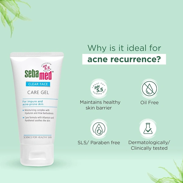 SEBAMED Clear Face Care Gel | pH 5.5 |Non-sticky Moisturizer with Hyaluronic acid, Aloe Vera | Dermatologically & clinically tested | 50ml