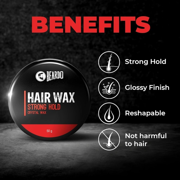 Beardo Stronghold Hair Wax For Men, 50 gm | Crystal Hair Wax with Aloe Vera & Castor Oil | Hair Wax Men | Hair Styling Wax for Glossy Finish & Shine | Strong Hold Hair Wax 