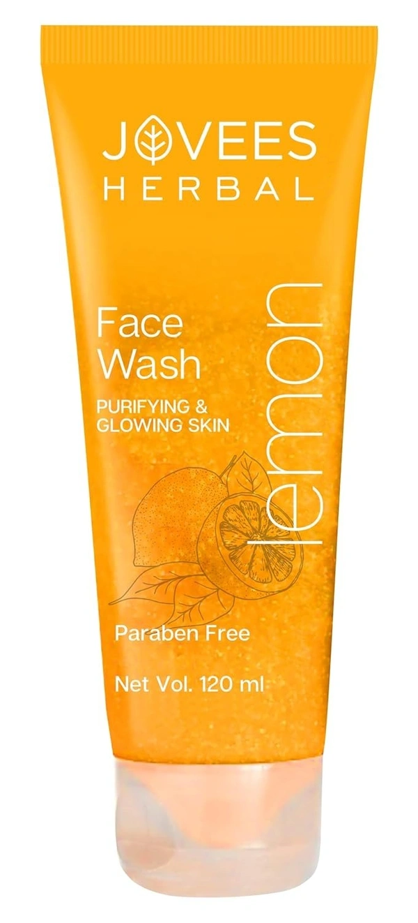 Jovees Herbal Lemon Face Wash with Lemon, Orange Peel & Kakadu Plum Extract | Removes Dirt, Impurities & Excess Oil | Reduces Dark Spot | Skin Brightening - 120ml