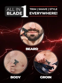 Beardo Multipurpose I Blade Trimmer & Shaver for Beard, Body, Hair & Groin | One Blade Trimmer With 4 Trimming Combs | 90 min. Run Time USB TYPE C Charging Powerful Li+ battery| Shaver For Men, Black 