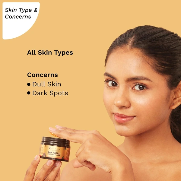 Pilgrim 24K Gold face mask for glowing skin | 24K Gold face pack for glowing skin, skin hydrating, boosts collagen and restoring skin radiance | For All Skin Types | For Men & Women | 50gm 
