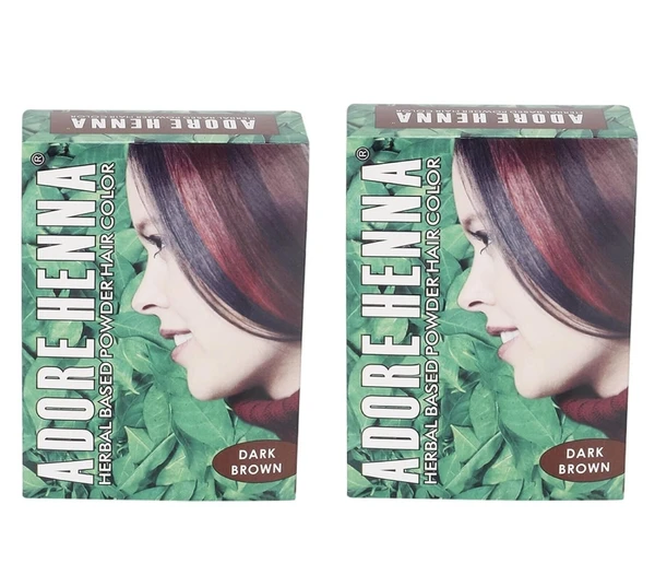 Adore Henna Herbal Powder Hair Color, Dark Brown,pack of 2,60gX2