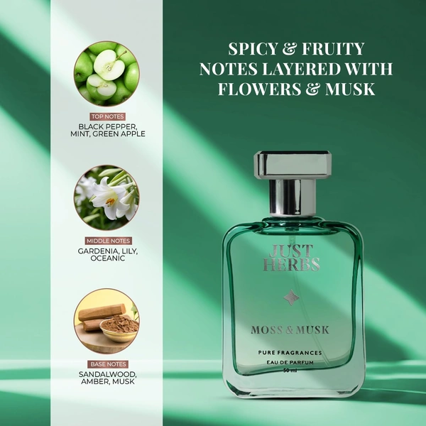 Just Herbs Relaxing Moss & Musk EDP Perfume for Men Long Lasting Fragrance - 50 ml