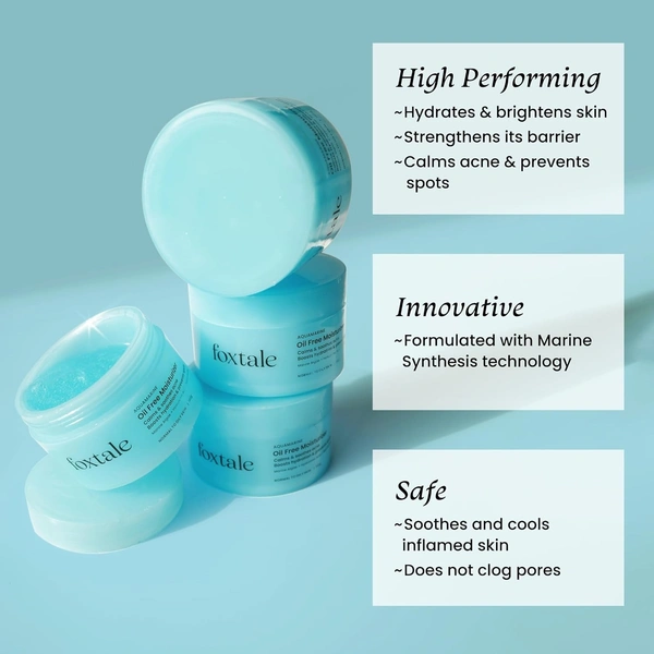 Foxtale Oil-Free Gel Moisturizer for Face | Hyaluronic Acid, Niacinamide, Betaine, Marine Algae| Boosts Hydration, Brightens Skin, Soothes Acne| Lightweight for Oily, Acne-Prone Skin |Men & Women-100g