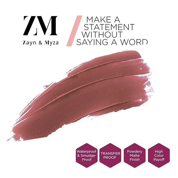 ZM Zayn & Myza Transfer-Proof Power Matte Finish, Liquid Lip Colour, 6 ml - 04 Wooed By Nude