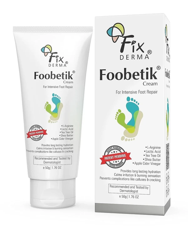 Fixderma Foobetik Cream, Foot cream, Foot care for diabetic, For Dry & Cracked Feet, Moisturizes & Soothes Feet, Heel Repair, For Calloused, or Chapped Skin, Paraben Free - 100g