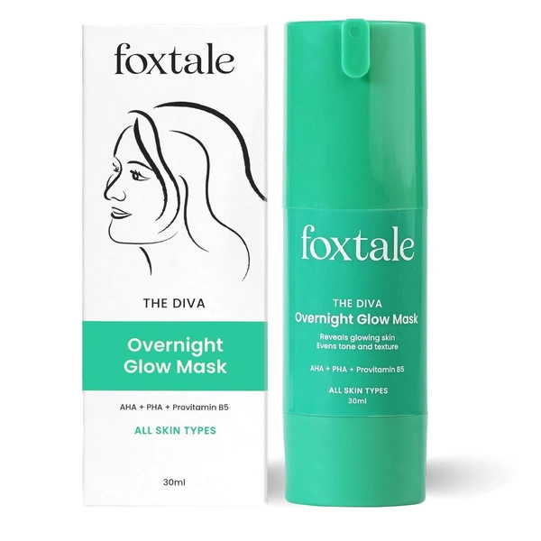 Foxtale Overnight Glow Mask | 4% Glycolic Acid | 3% Lactic Acid |Reduces Blackheads, Whiteheads | 30 Second Salon like Brightening Facial for Glowing Skin | Men & Women - 30ml - INDIA, DEC'2025