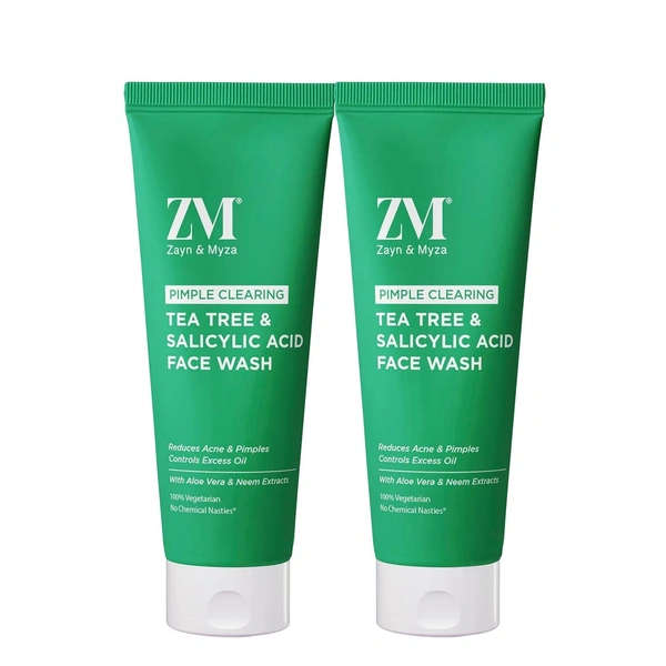 ZM Zayn & Myza Tea Tree & Salyicylic Acid Face Wash - with Aloe Vera & Neem Extract | Reduces Acne & Pimples | Controls Excess Oil | Pimples No More | No Chemical Nasties, Vegetarian, 75 ML