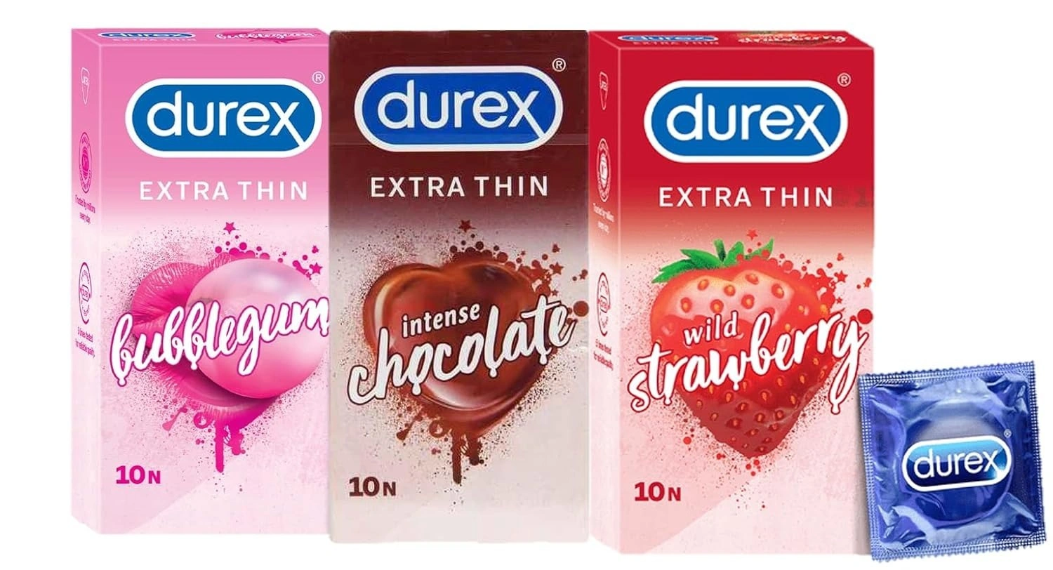 Durex Extra Thin Flavoured Condoms, 10s, Pack of 3 (Bubblegum