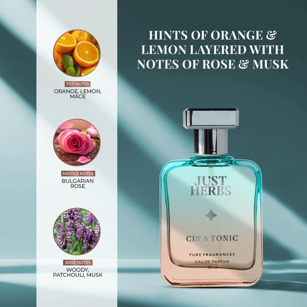 Just Herbs Energising Cin & Tonic EDP Perfume for Men Long Lasting Fragrance - 50 ml