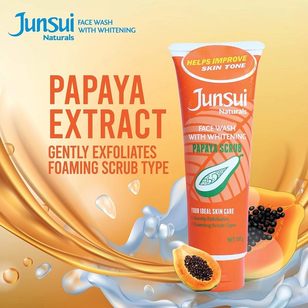 Junsui Naturals Face Wash - Papaya Scrub 100gm | Powered With Papaya & Yam Bean Extracts | Gently Exfoliates & Foaming Scrub Type | Skin Brightening Face Wash For Girls & Women Daily Use  - Nov'2026