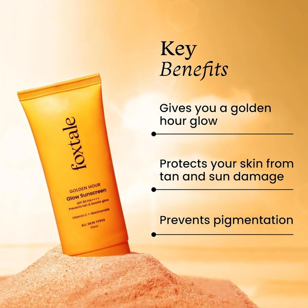 Foxtale FoxTale Vitamin C & Niacinamide Glow Sunscreen Spf 50 Pa++++, Lightweight, Fast Absorbing, Uva And Uvb Filters, Prevents Tanning, No White Cast, Non-Greasy, For Men&Women, All Skin Types - 50 Ml - INDIA