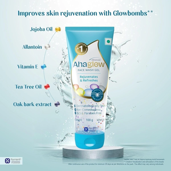 Torrent Pharmaceuticals Ahaglow Advanced Skin Rejuvenating Face Wash Gel - 100 Gm, India