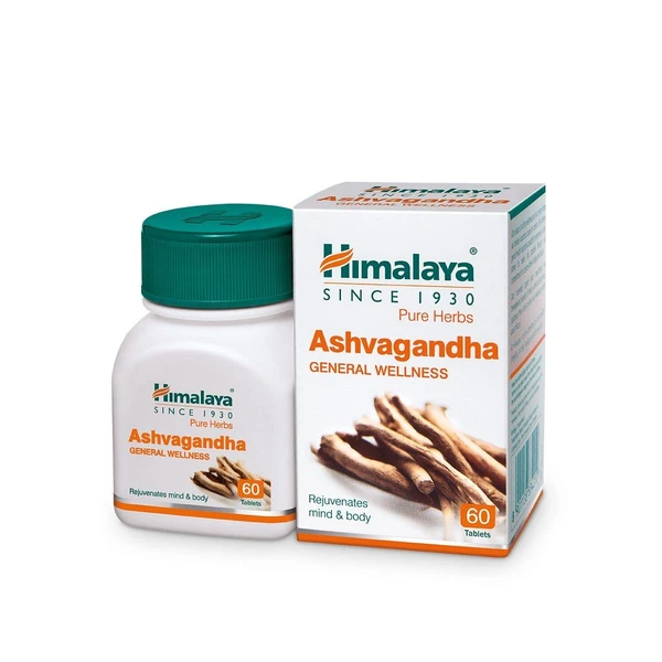 Himalaya Ashvagandha General Wellness Tablets | Stress Relief | Rejuvenates Mind & Body - 60 Tablets