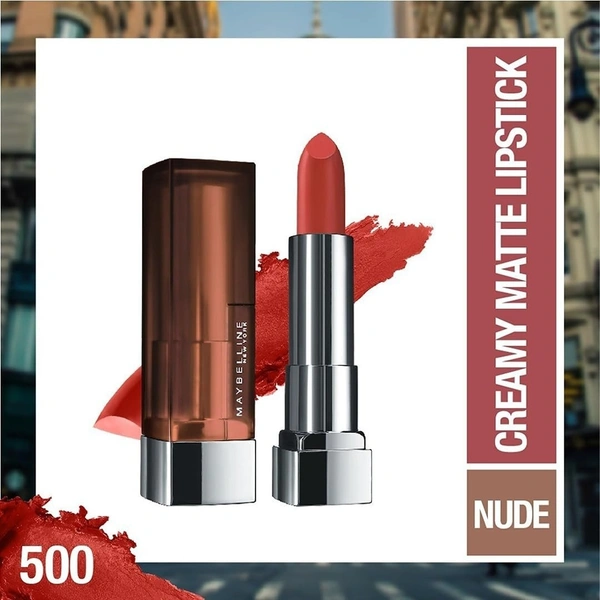 Maybelline New York Matte Lipstick, Intense Colour, Keeps Lips Moisturised, Color Sensational Creamy Matte Lipstick, 3.9g - 500 Chilli Nude