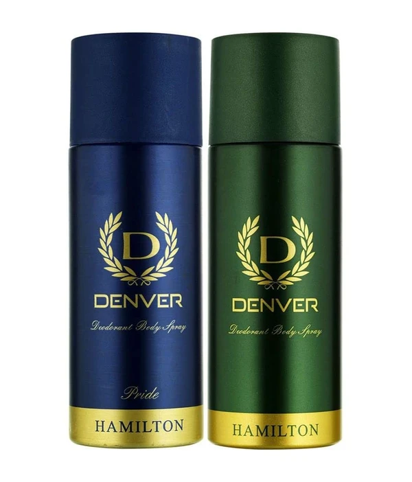 DENVER Hamilton Deo + Pride Deo - 165ML Each (Combo Pack of 2) | Long Lasting Deodorant Body Spray for Men