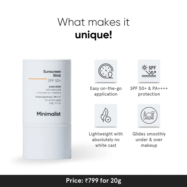 Minimalist SPF 50 Sunscreen Stick with Broad spectrum SPF 50, PA++++