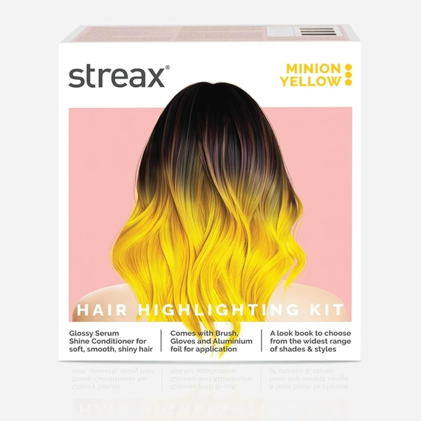 STREAX Streax Hair Colour Highlight Kit |Yellow Hair Colour, Minion Yellow - Pack of 1 I Enriched with Walnut & Argan Oil I Hair Colour for Women | Rich, vibrant, Easy to use, DIY Application
