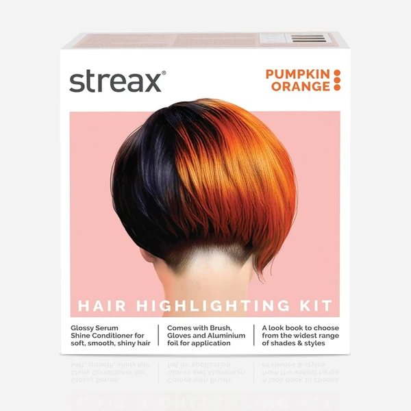 STREAX Streax Hair Colour Highlight Kit | Orange Hair Colour, Pumpkin Orange - Pack of 1 I Enriched with Walnut & Argan Oil I Hair Colour for Women | Rich, vibrant, Easy to use, DIY Application