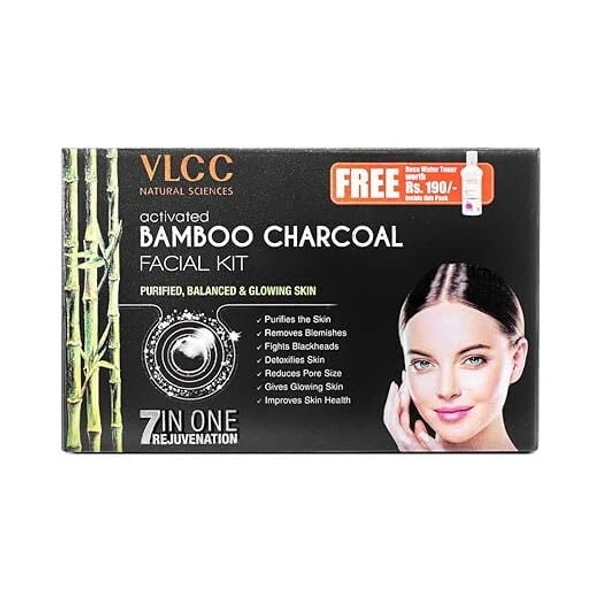 VLCC Activated Bamboo Charcoal Facial Kit with FREE Rose Water Toner - 400 g
