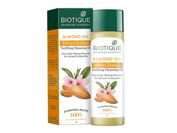 Biotique Almond Oil Deep Cleanse Purifying Cleansing Oil Face & Eye Makeup Remover For Normal to Dry Skin, 120ml