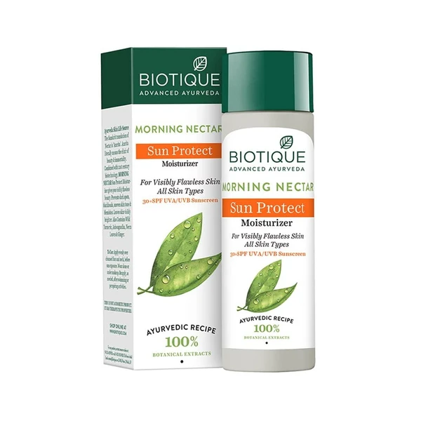Biotique Morning Nectar Sun Protect Moisturizer SPF 30 UVA/UVB Sunscreen| Contains Wild Turmeric, Neem Leaves, & Morning Nectar | Visibly Flawless Skin | 120 ml