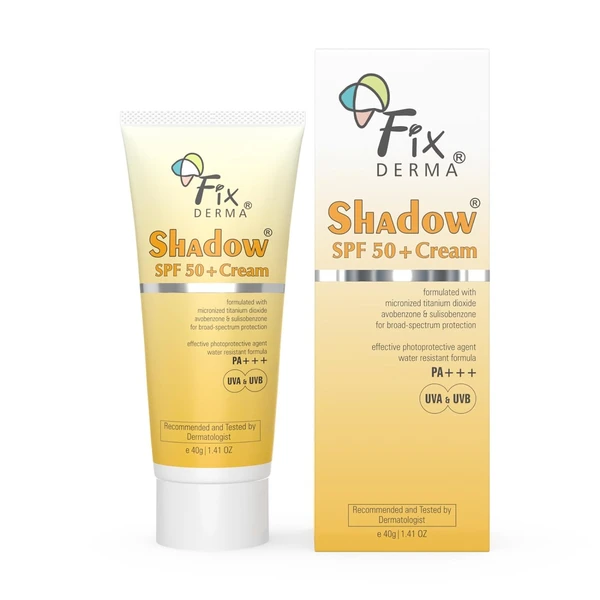 Fixderma Shadow Sunscreen SPF 50+ Cream | Sunscreen for Dry Skin | Sunscreen for UVA & UVB Protection | Non Greasy & Water Resistant - 75g