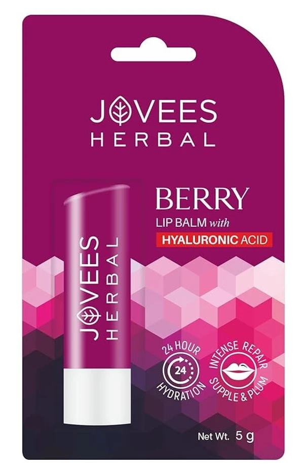 JOVEES HERBAL Jovees Herbal Berry Lip Balm with Hyaluronic Acid | 24 Hour Hydration Gives Soft & Supple Lips 5g