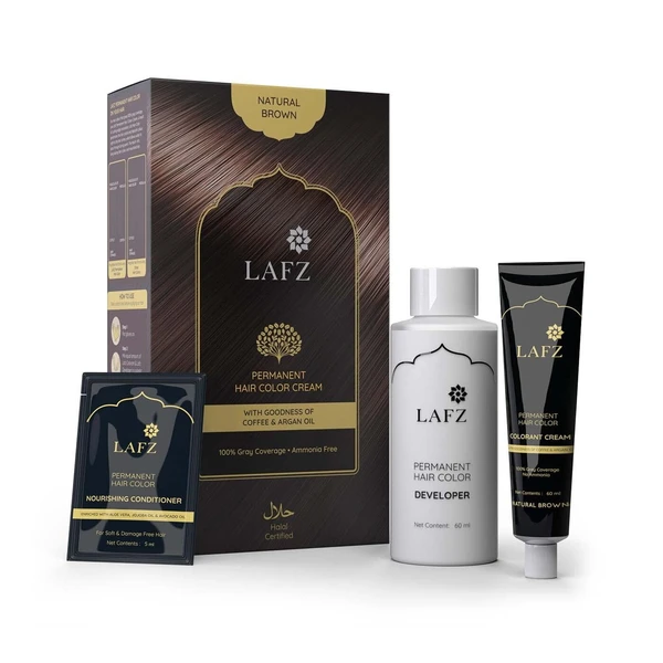 LAFZ Halal Permanent Hair Color | No Ammonia Formula| 100% Gray Coverage | Long lasting Colour | Smoothness & Shine | For Men & Women | Halal Certified | Natural Brown, 130ml