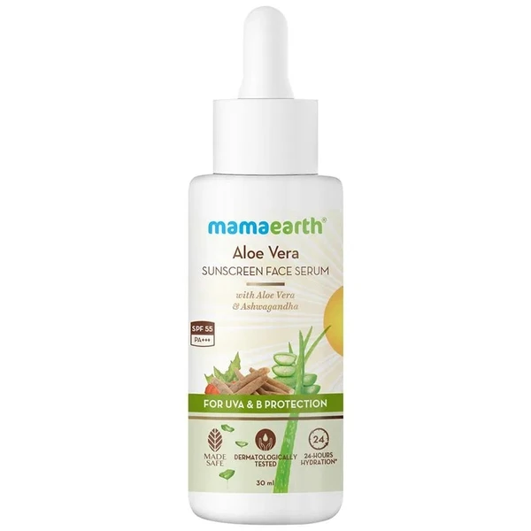 MAMAEARTH Mamaearth Aloe Vera Sunscreen Face Serum with SPF 55, with Aloe Vera & Ashwagandha, 30 ml